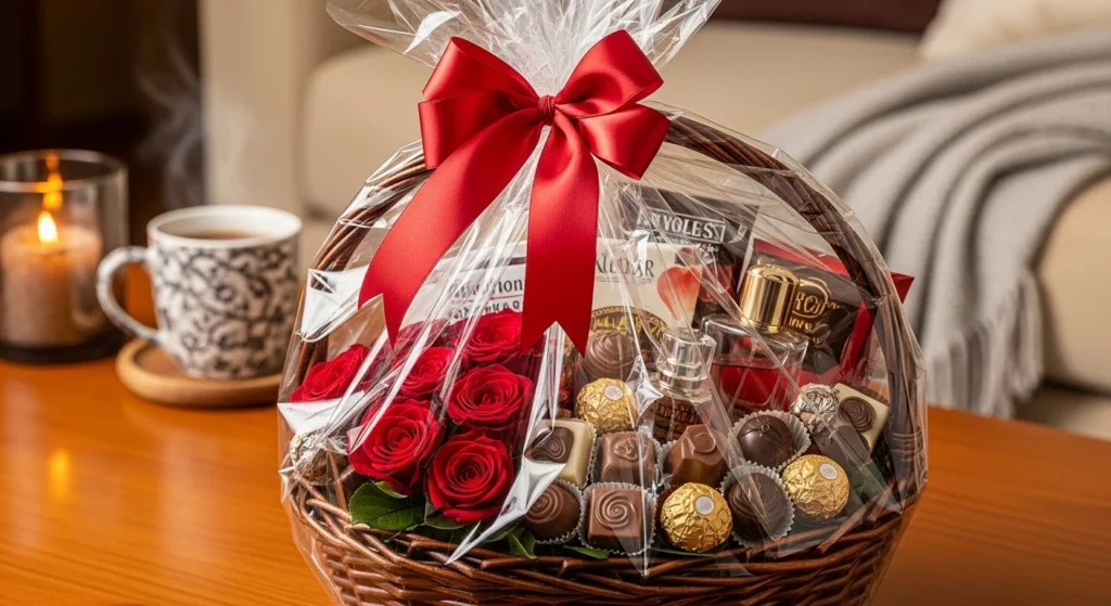 Gift Wrapping and Presentation Tips – Luxury gift basket with ribbons and flowers, perfect for any occasion, by MyGift.pk.