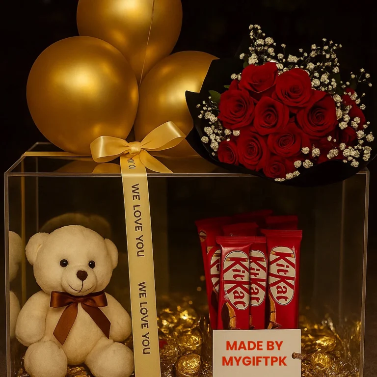 Luxury Gift Box in Pakistan with Teddy, Roses, Ferrero Rocher and Chocolates