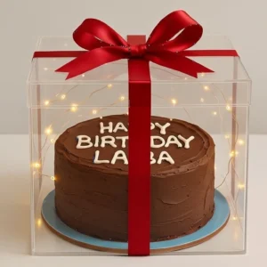 Premium Chocolate Birthday Cake in Acrylic Box-Personalized Name
