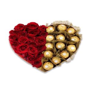 Heart-Shaped Roses & Ferrero Rocher Gift Box – Luxury Romantic Gift in Pakistan