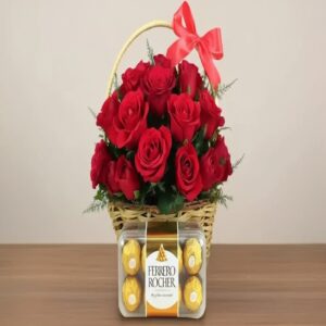 Ferrero Rocher and Red Roses Gift Basket in Pakistan – Romantic Chocolate Flower