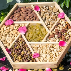 Hexagonal - Shaped Dry Fruits Wooden Box with Mixed Nuts